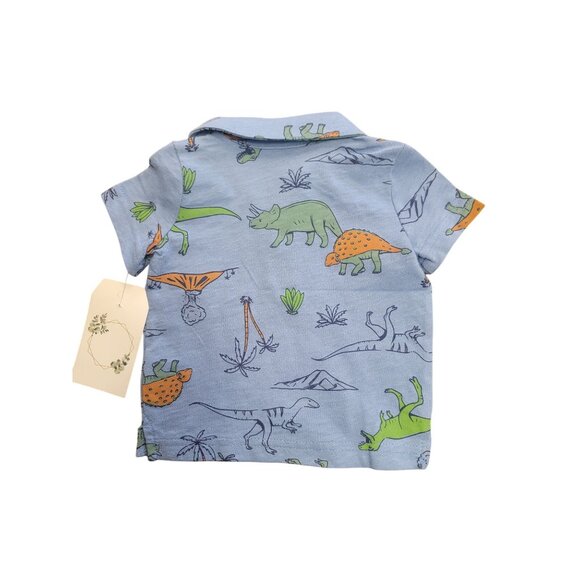 Carters 3M Baby Boys Blue Dinosaur Print Polo Shirt With Chest Pocket - Picture 3 of 4